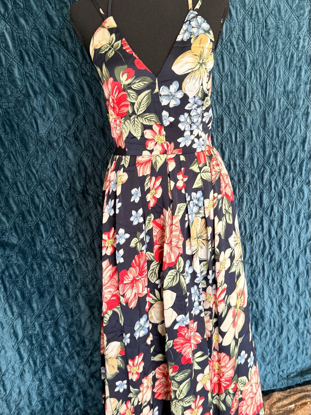 Lucy Paris Navy Maxi Dress with Red, Cream & Light Blue Floral Print